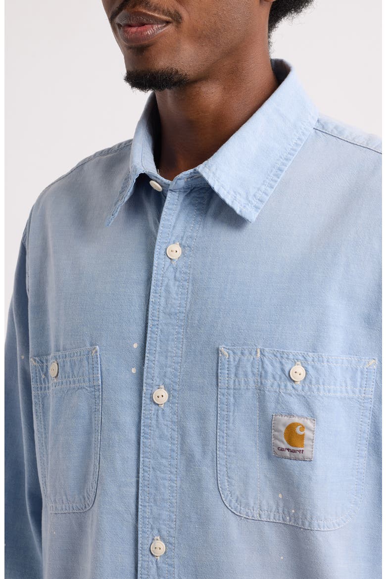 Painter Cotton Chambray Button-Up Shirt, Alternate, color, BLUE (WORN USED, SPLATTER)