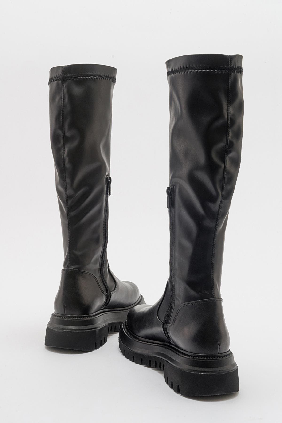 Henin Stretch Boot, Alternate, color, Black Stretch Faux Leather