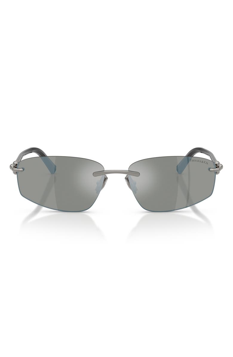 Tiffany & Co. 59mm Irregular Rectangular Sunglasses, Main, color, Gunmetal / Grey Mirror Blue