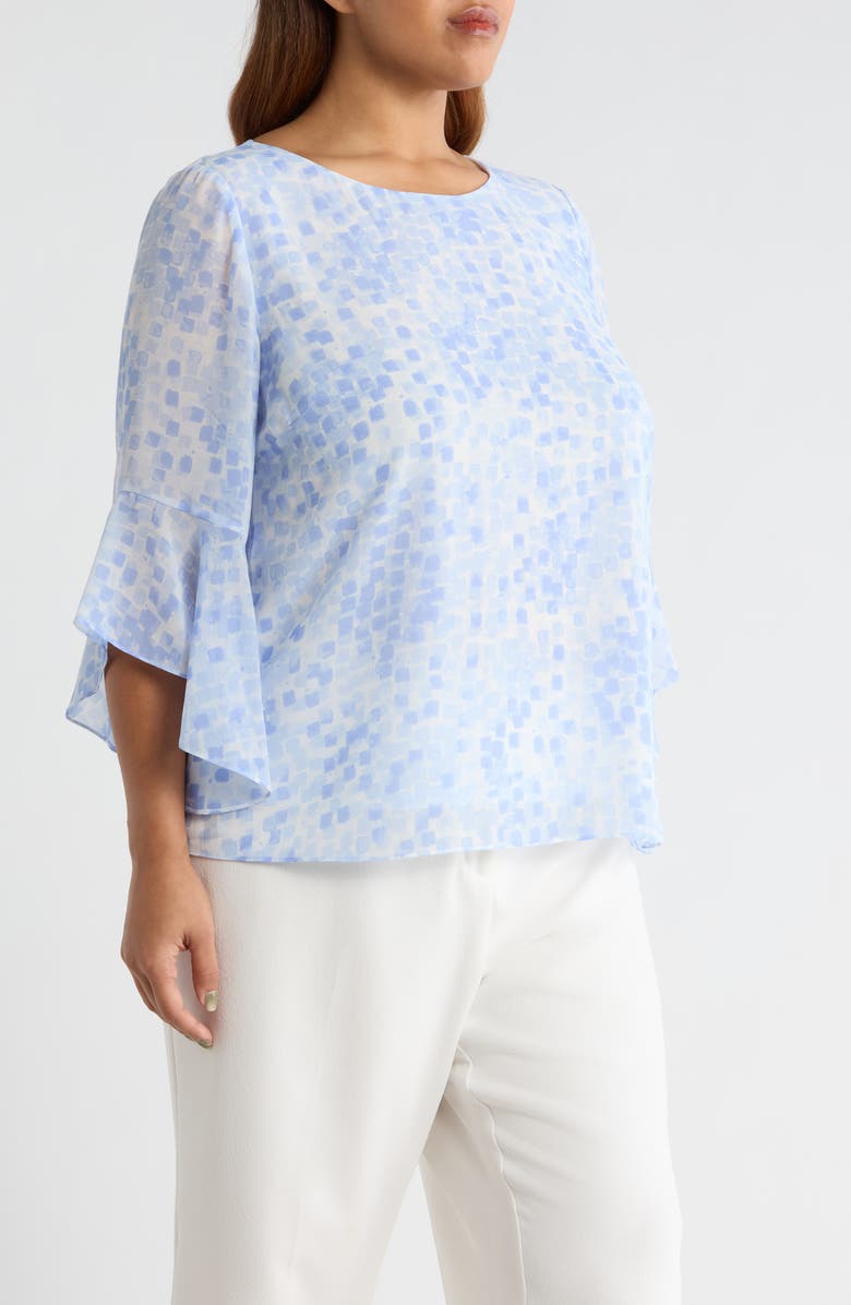 KASPER Ruffle Sleeve Top, Alternate, color, Paris Bleu Multi