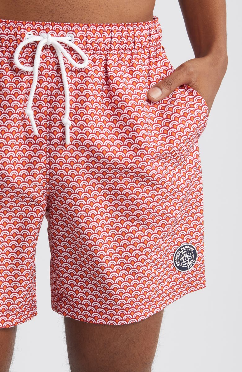 Original Penguin Geometric Print Swim Trunks, Alternate, color, 