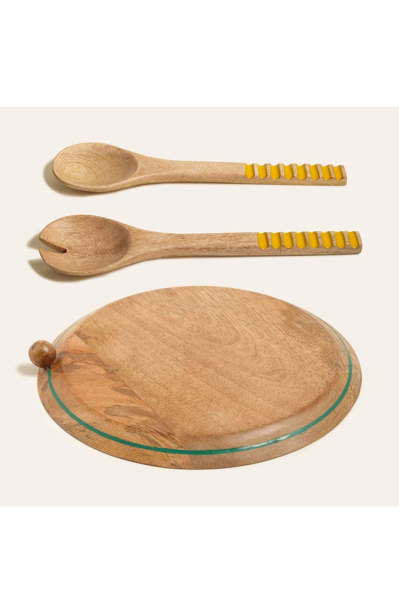 Zsa Zsa Zsu Lakri Mango Tree Salad Spoon & Lakri Mango Tree Serving Board 2 Pcs Set, Main, color, Brown