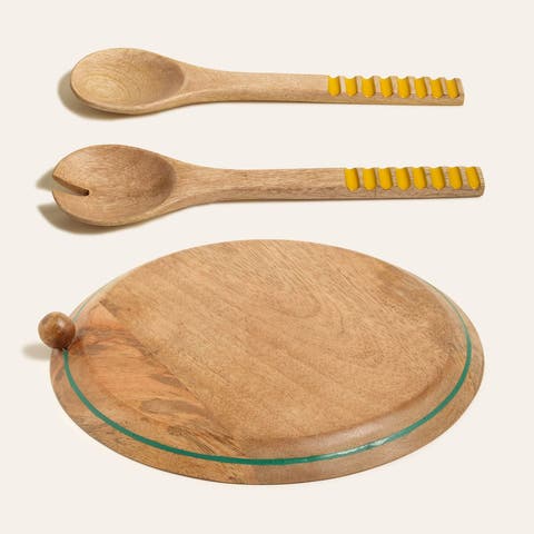 Lakri Mango Tree Salad Spoon & Lakri Mango Tree Serving Board 2 Pcs Set