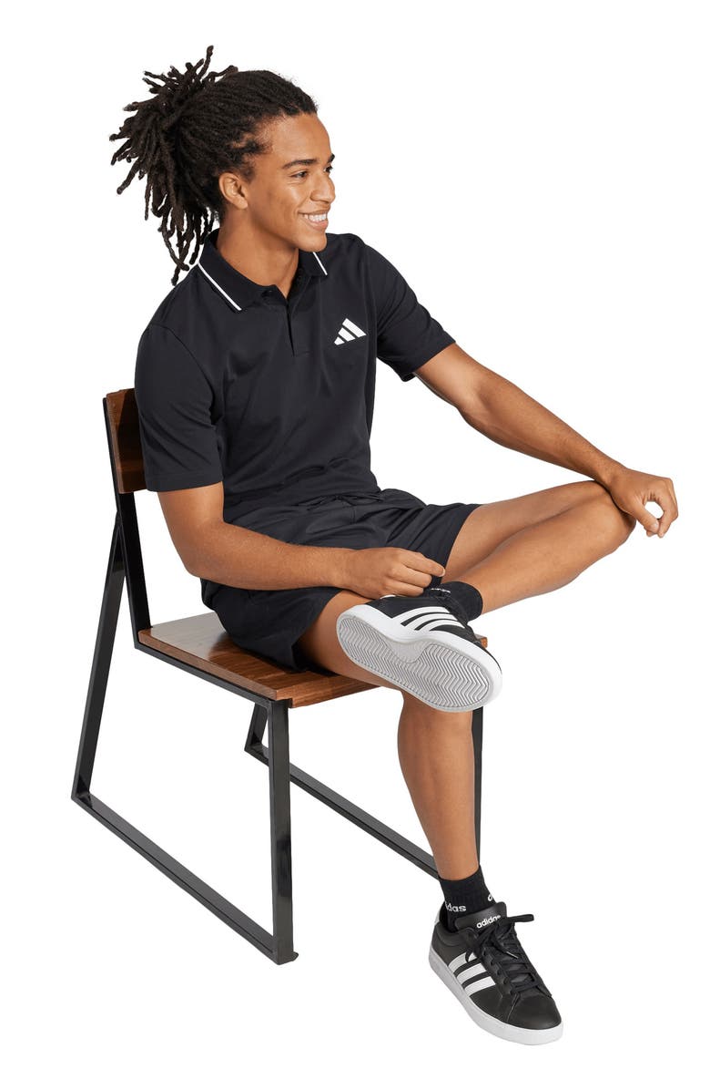 adidas Cotton Piqué Knit Polo, Alternate, color, Black/ White
