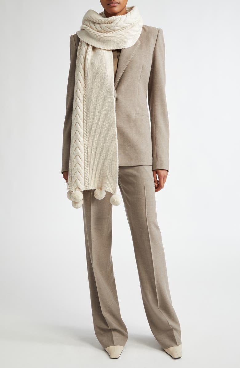 Lafayette 148 New York Pompom Fringe Mixed Stitch Cashmere Scarf, Alternate, color, 