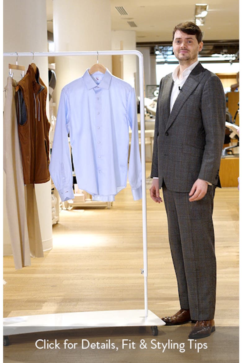 Trim Fit Light Blue Cotton Herringbone Dress Shirt video