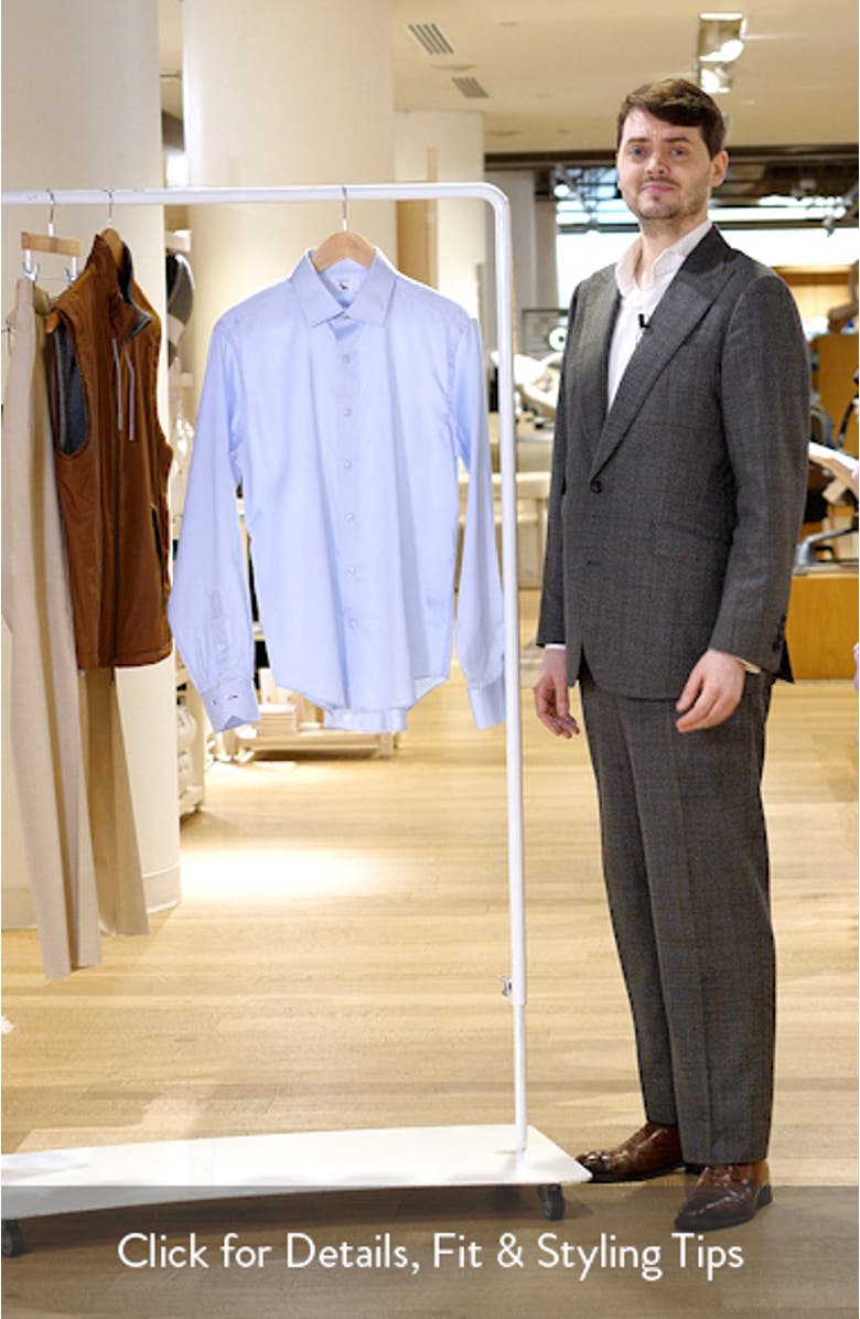 Trim Fit Light Blue Cotton Herringbone Dress Shirt, sales video thumbnail