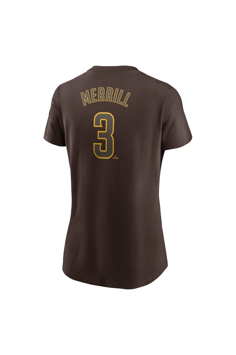 Women's Nike Jackson Merrill Brown San Diego Padres Fuse Name & Number T-Shirt, Alternate, color, Brown