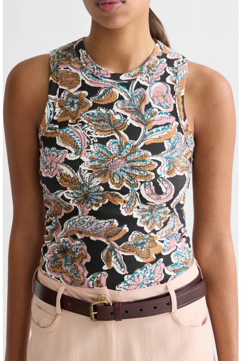 Floral Cotton Rib Tank, Alternate, color, LUCKY BANDANA MULTI METEORITE