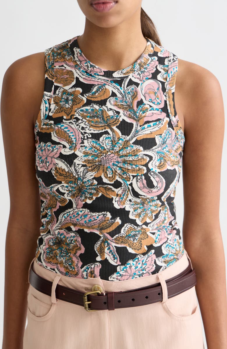 Scotch & Soda Floral Cotton Rib Tank, Alternate, color, Lucky Bandana Multi Meteorite