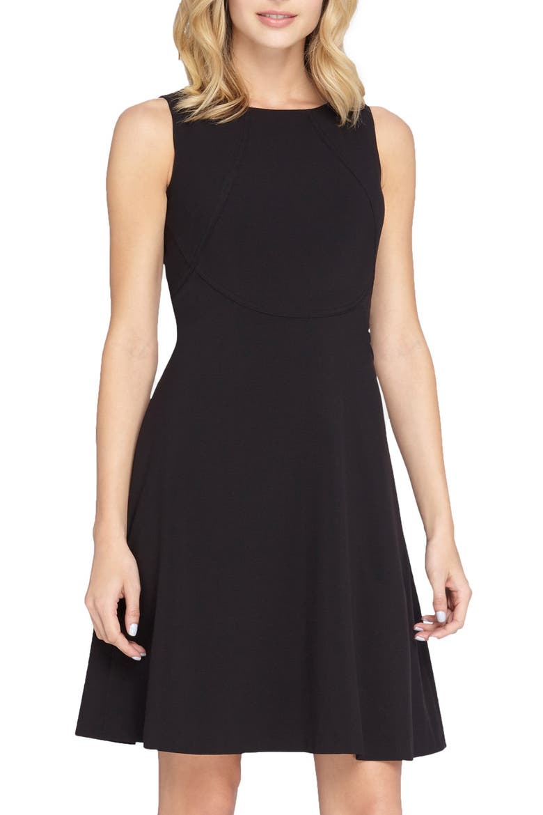Seamed Knit Fit & Flare Dress, Main, color, BLACK