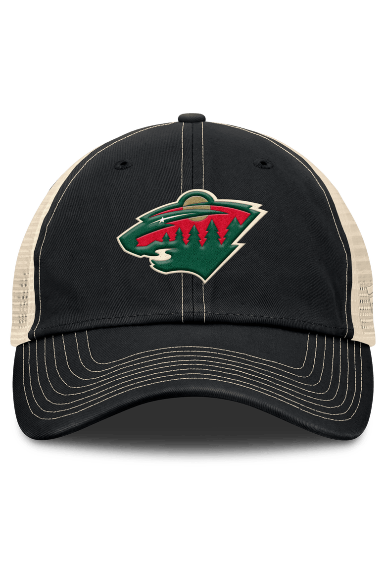 Men's Fanatics Black/Natural Minnesota Wild Rival Trucker Adjustable Hat, Alternate, color, Black