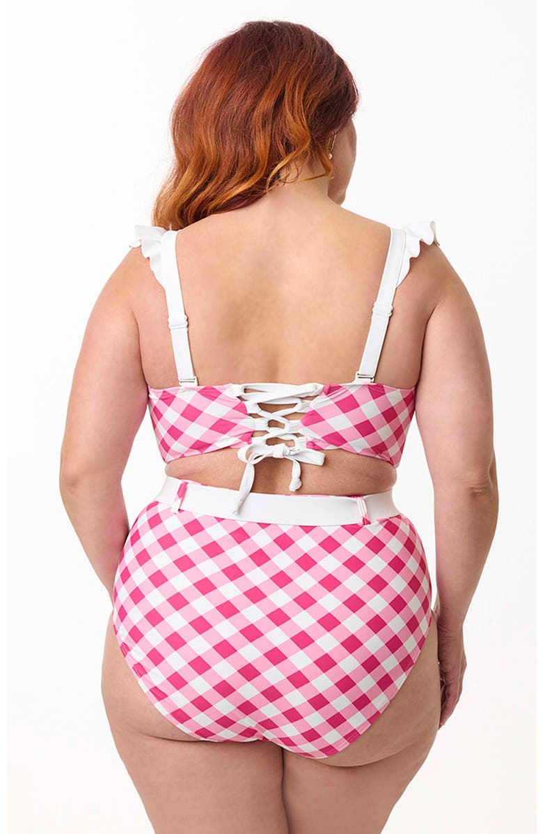 Unique Vintage Plus Size Ruffled Longline Southampton Swim Top, Alternate, color, Pink Gingham