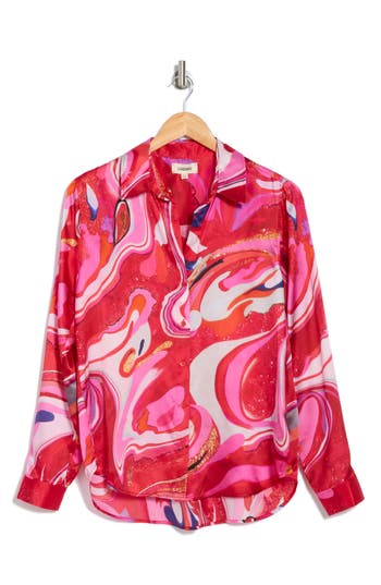 L Agence L'agence Tyler Long Sleeve Silk Button-up Shirt In Pink Multi Tie Dye Swirl