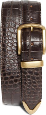 Noah Croc Embossed Metal Tip Leather Belt