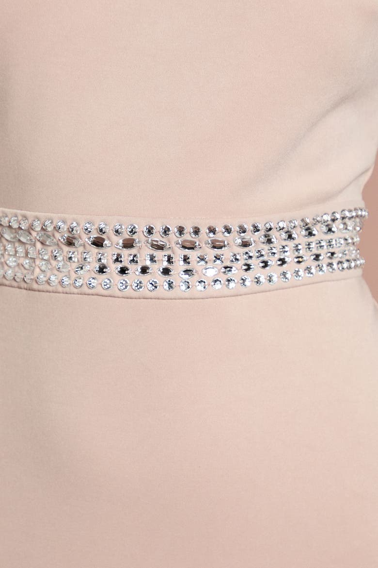 Embellished Waist Ponte Midi Dress, Alternate, color, Mocha