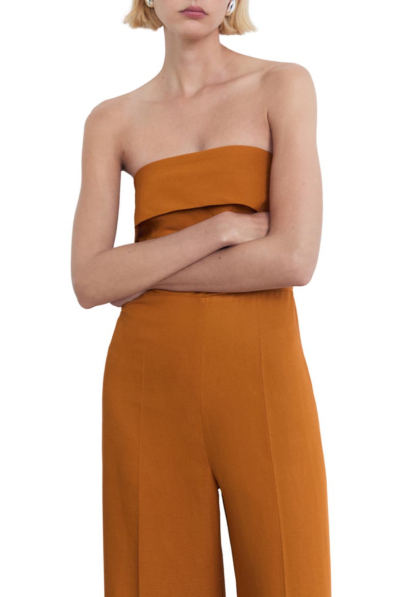 Foldover Strapless Jumpsuit, Alternate, color, BROWN