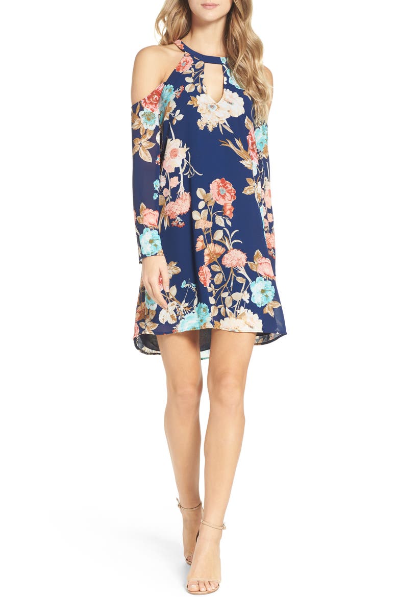 Cold Shoulder Dress, Alternate, color, NAVY FLORAL
