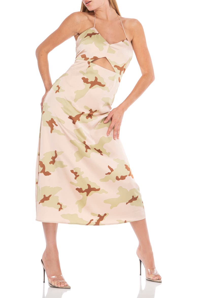Radish Satin Midi Slipdress, Main, color, NEUTRAL CAMO