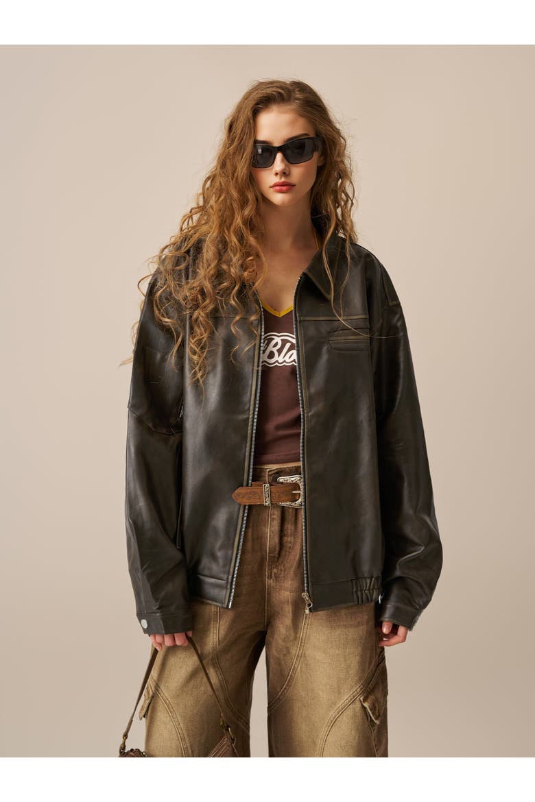 Vintage Leather Jacket, Main, color, Coffee