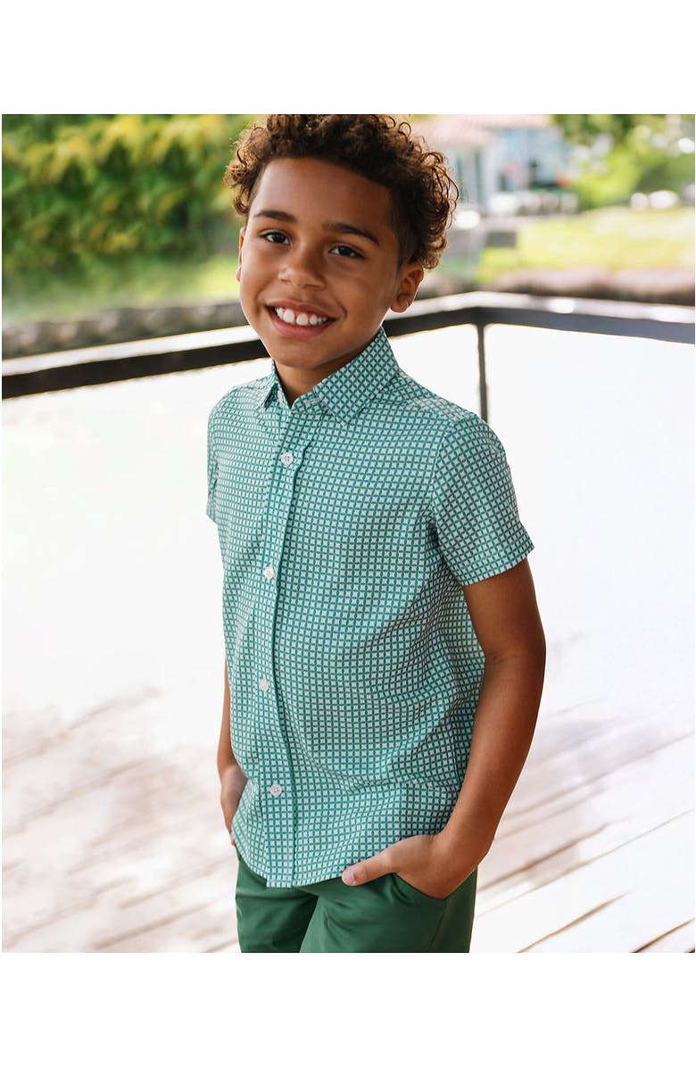 Lands' End Boys Short Sleeve Button Down Performance Shirt, Main, color, Spruce Geo