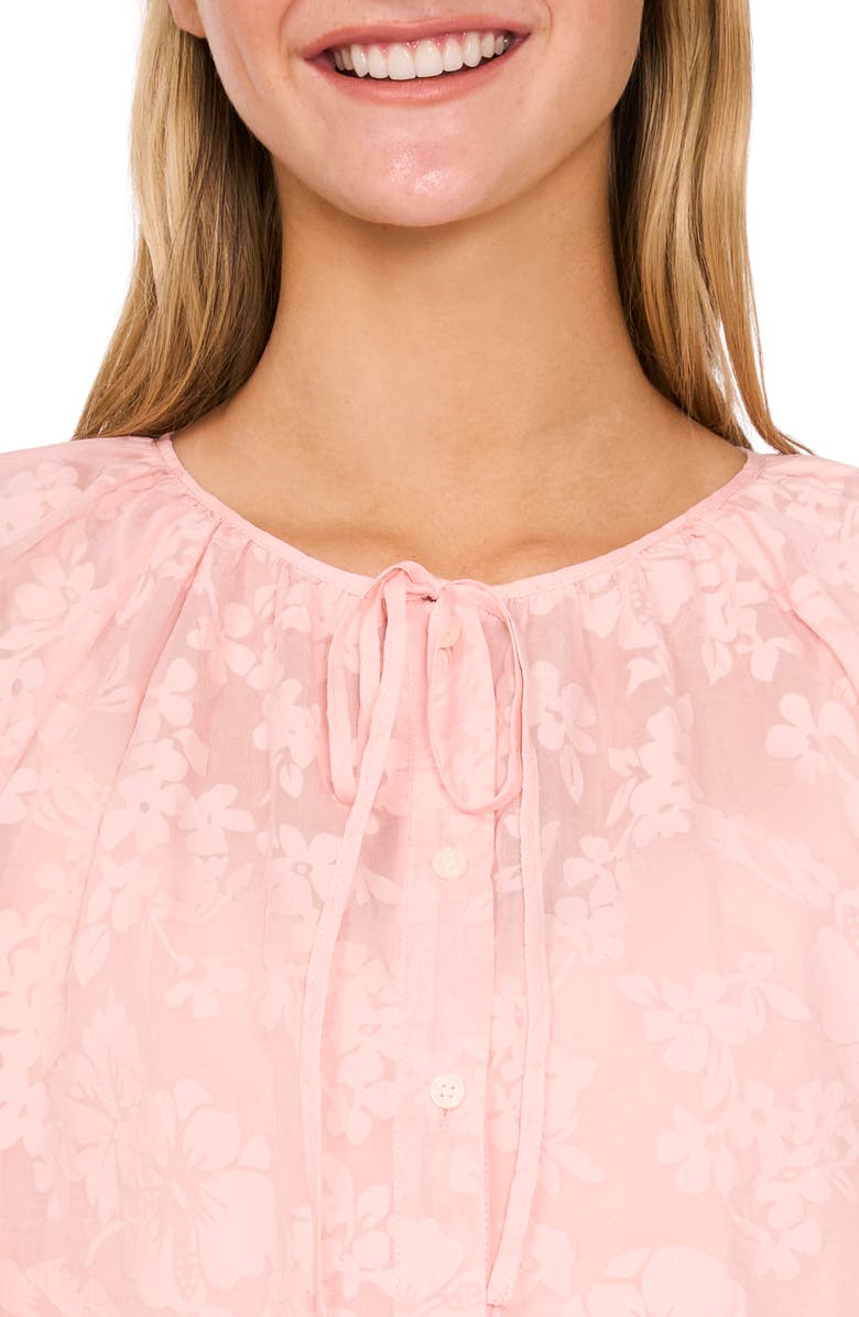 CeCe Floral Tie Neck Top, Alternate, color, Sugar Peach