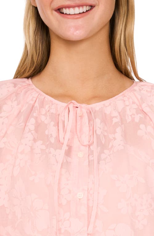 Cece Floral Tie Neck Top In Sugar Peach