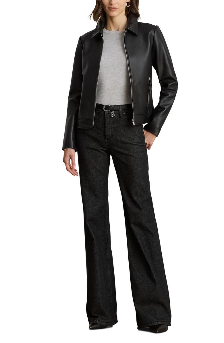Lauren Ralph Lauren Leather Jacket, Alternate, color, Black