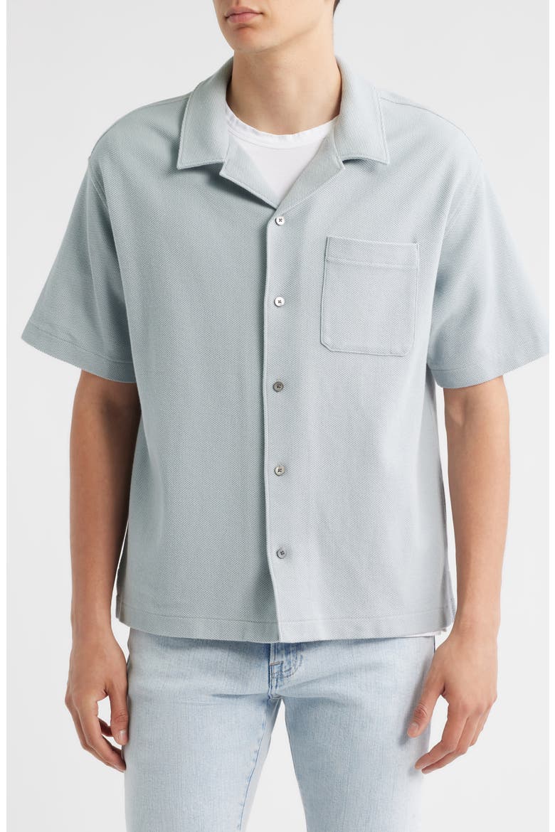 Relaxed Jacquard Camp Shirt, Alternate, color, GREY BLUE