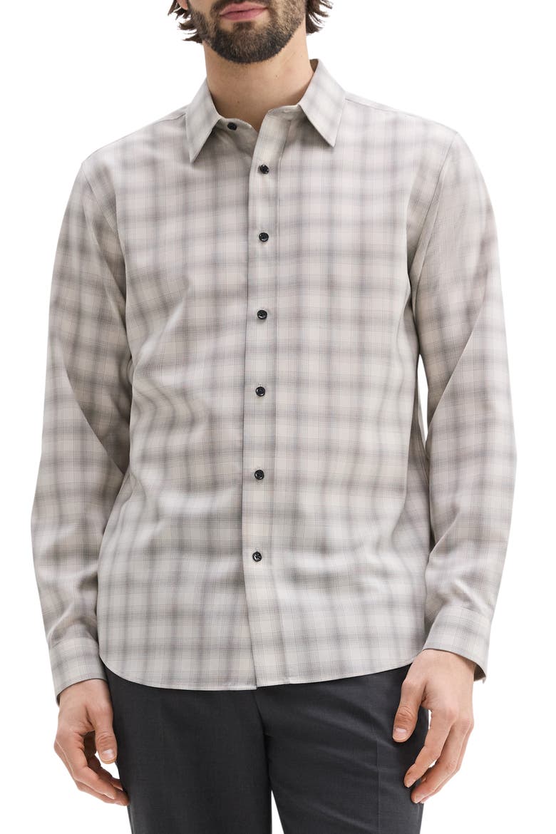 Irving Plaid Virgin Wool Button-Up Shirt, Main, color, SAND/ WLNT