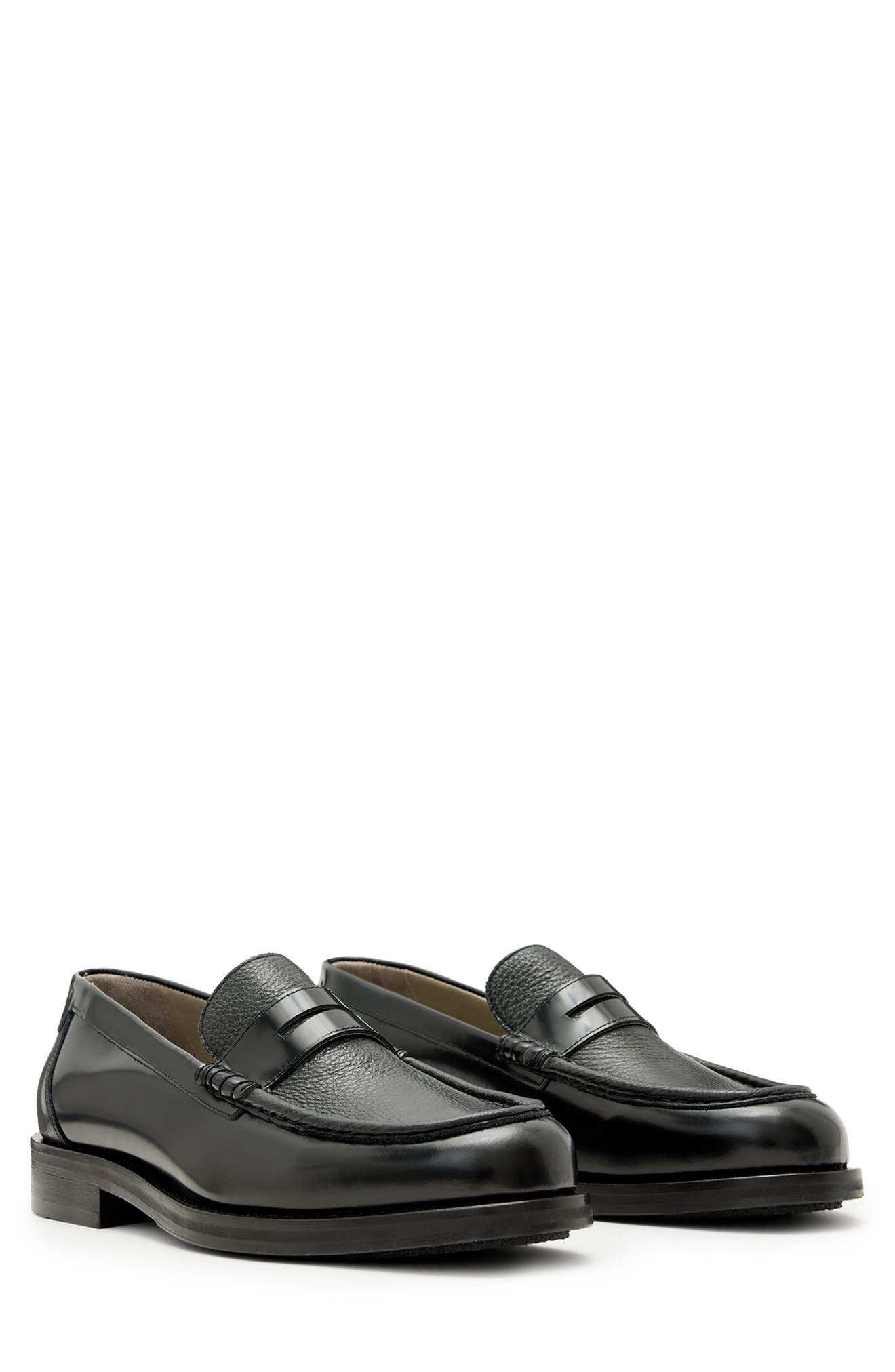 AllSaints Bloom Penny Loafer, Main, color, Black