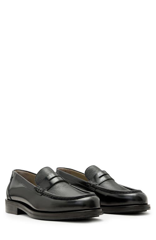 Allsaints Mens Black Bloom Leather Penny Loafers