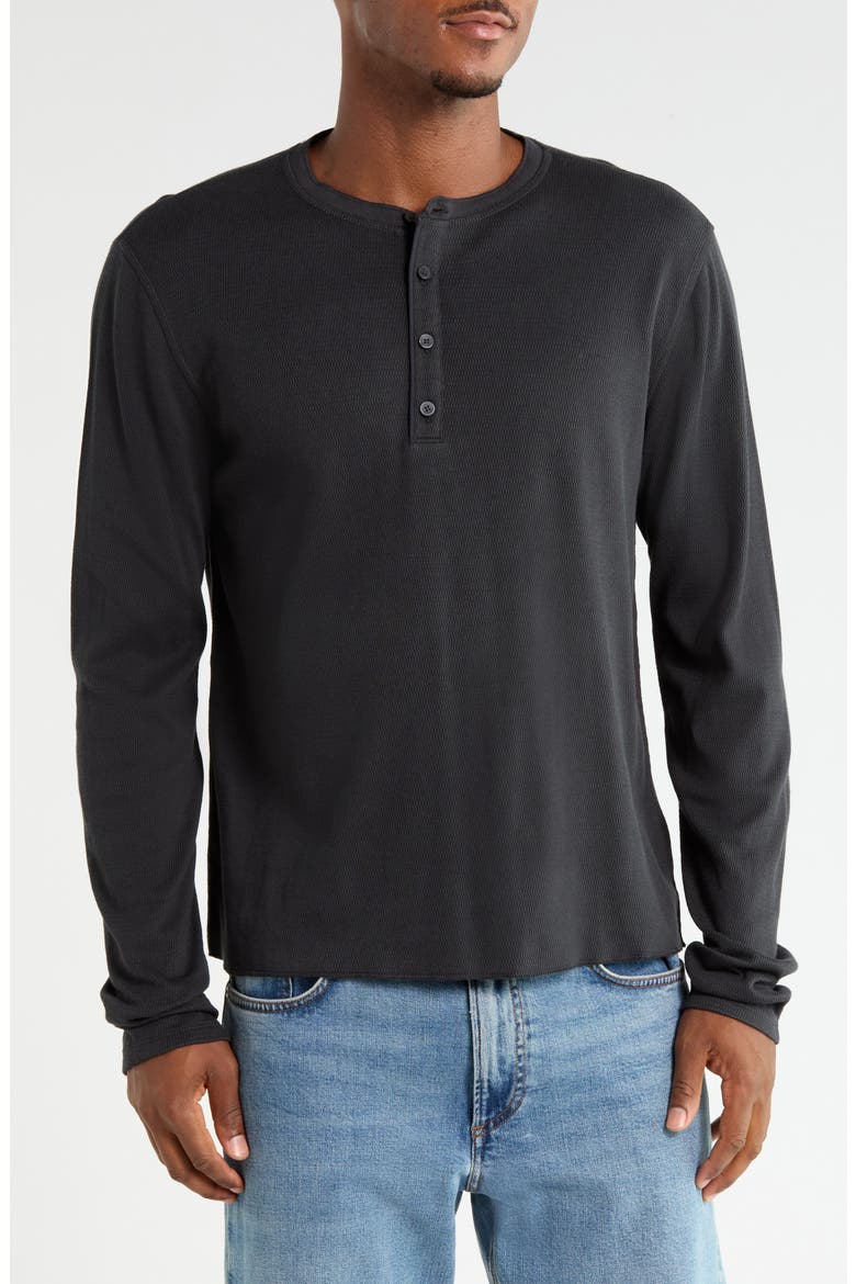 Textured Knit Long Sleeve Henley, Main, color, BLACK