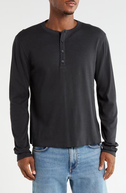 Textured Knit Long Sleeve Henley