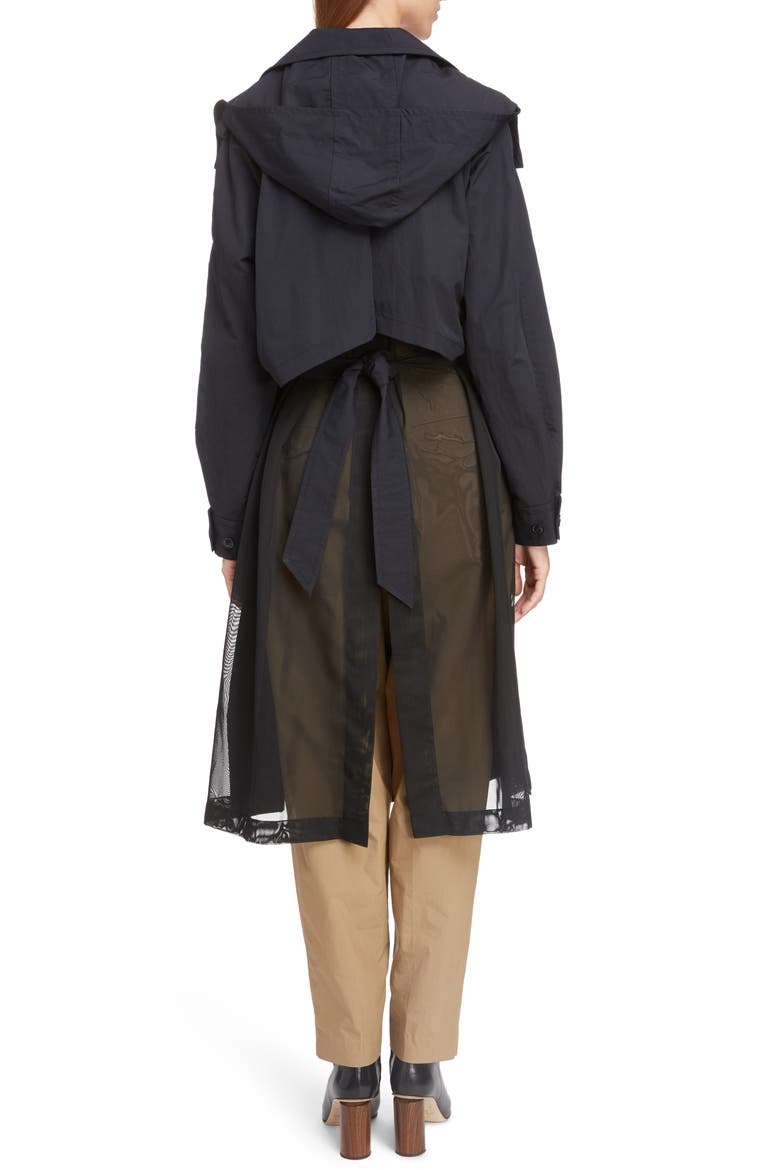 Long Hooded Taffeta Coat, Alternate, color, BLACK