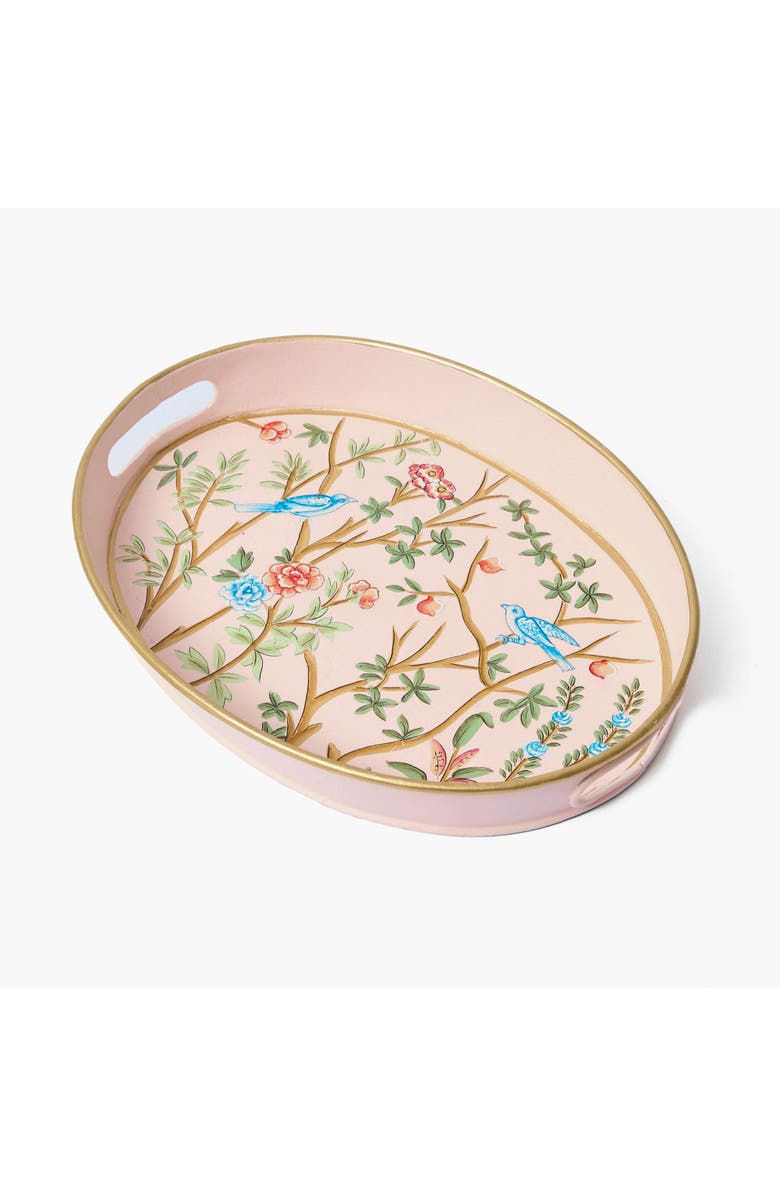 Mrs. Alice Pink Small Oval Chinoiserie Tole Tray, Main, color, Pink