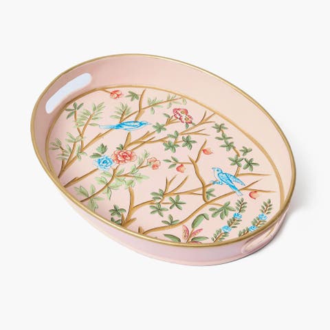 Pink Small Oval Chinoiserie Tole Tray
