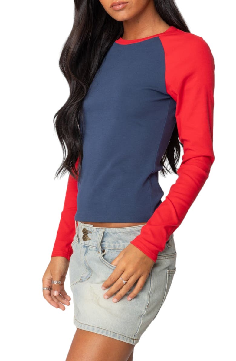 EDIKTED Tommi Stretch Cotton Baseball T-Shirt, Alternate, color, Navy-And-Red