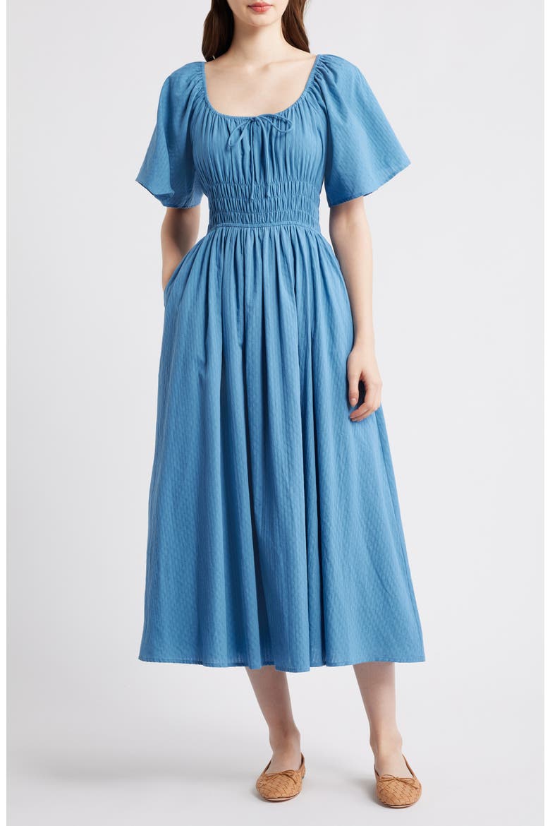 cotton fit and flare dress with sleeves Purple Cotton Poplin Fit and Flare Balloon Sleeves Short Dress 48" / Regular (5'2"