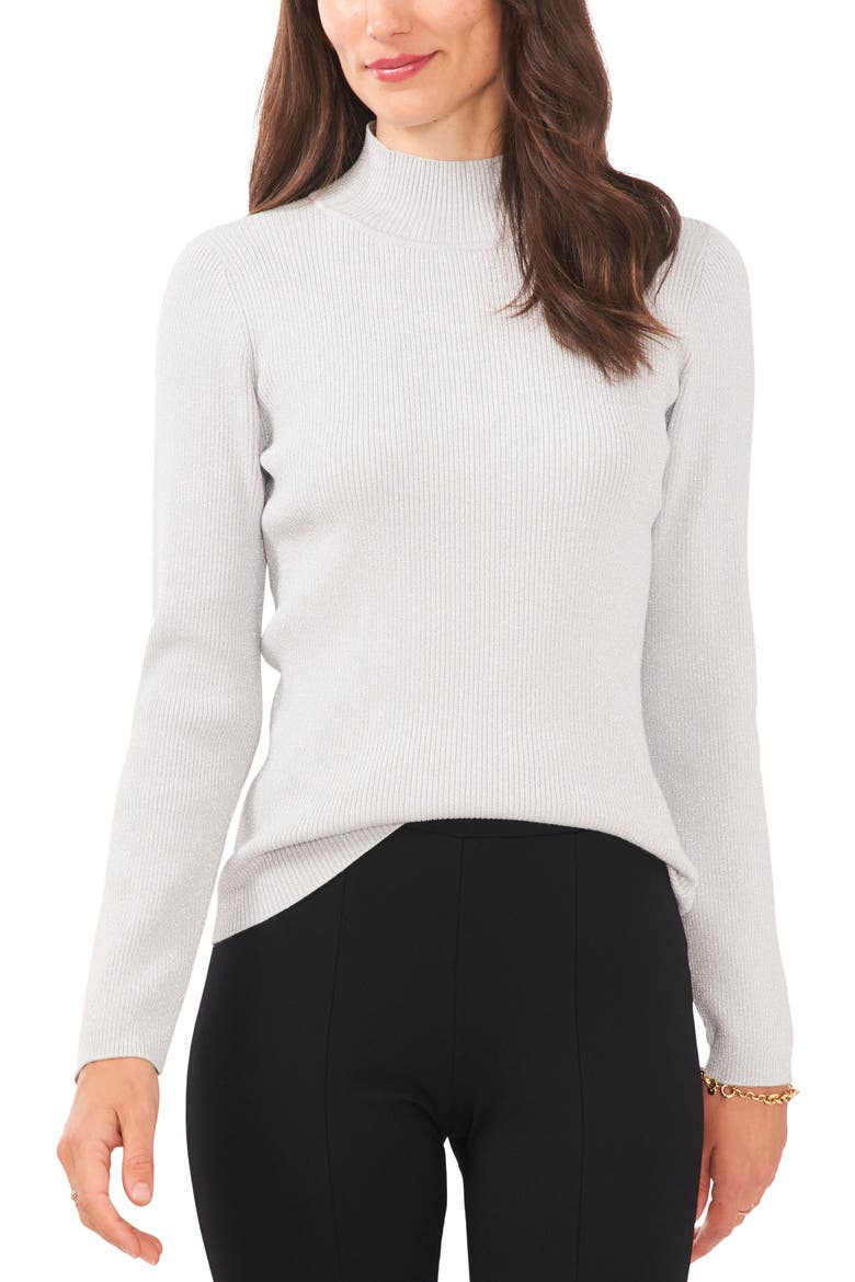 Metallic Turtleneck Sweater, Main, color, SILVER LUREX