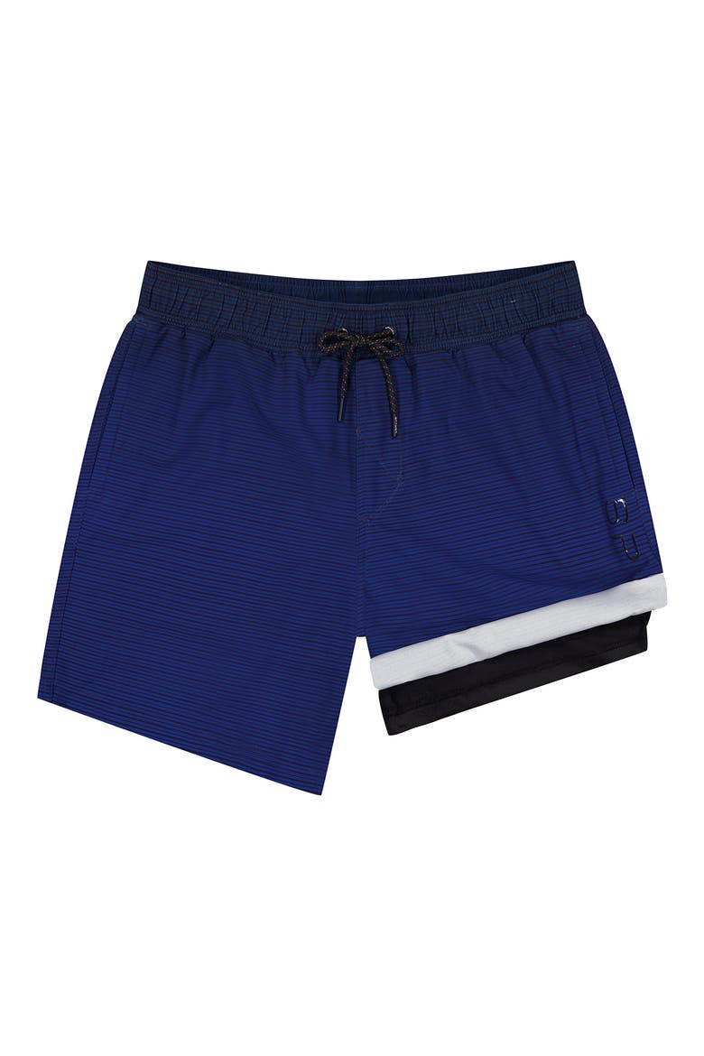 Gradient Stripe Volley Swim Shorts, Alternate, color, DRESS BLUE