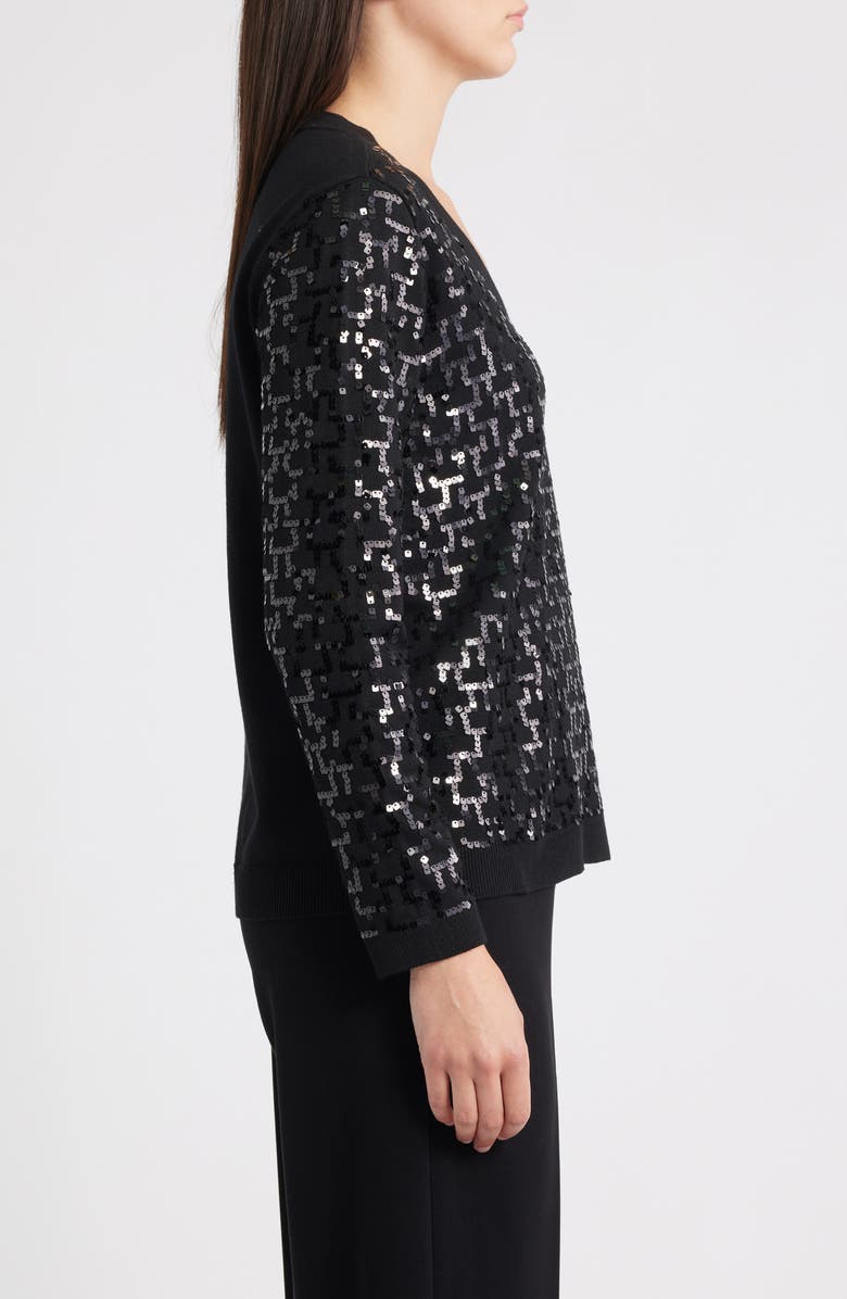 Anne Klein Sequin Zigzag Sweater, Alternate, color, Anne Black
