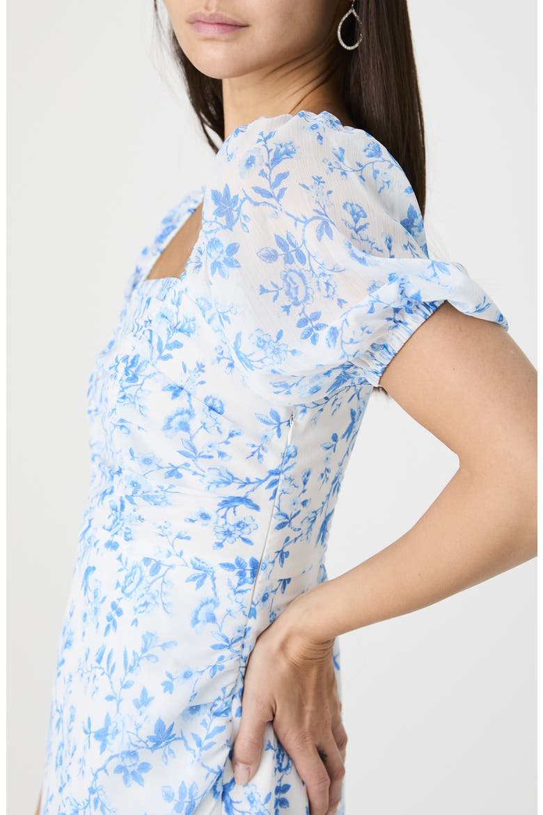 Catrina Floral Puff Sleeve A-Line Dress, Alternate, color, SUMMER WHITE/ SEA STAR BLUE