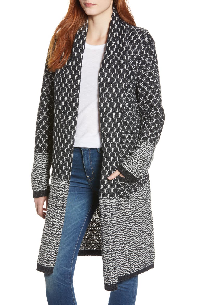 Patch Pocket Long Cardigan, Main, color, BLACK CHALK