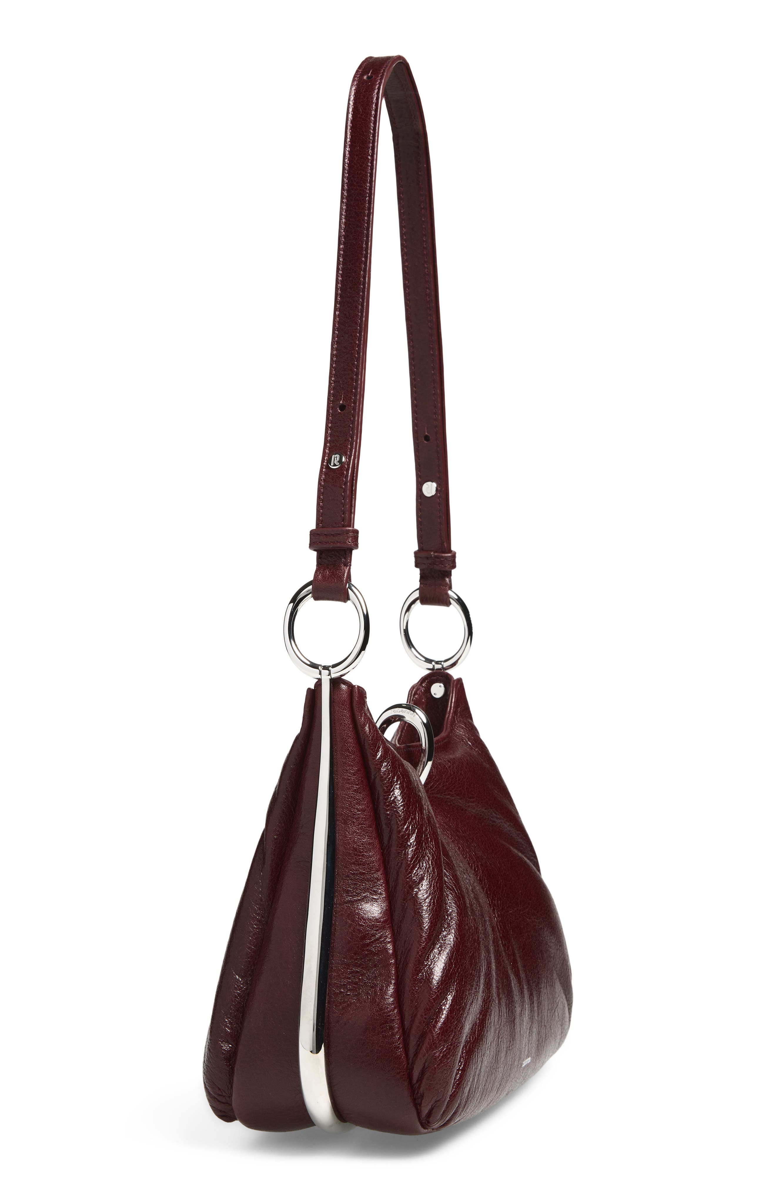 The Medium Ring Lambskin Shoulder Bag, Alternate, color, DARK BROWN / SILVER