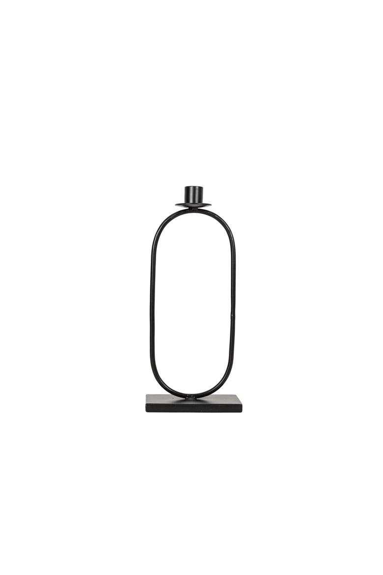 Tall Oval Taper Candle Holder Black Metal, Main, color, Black