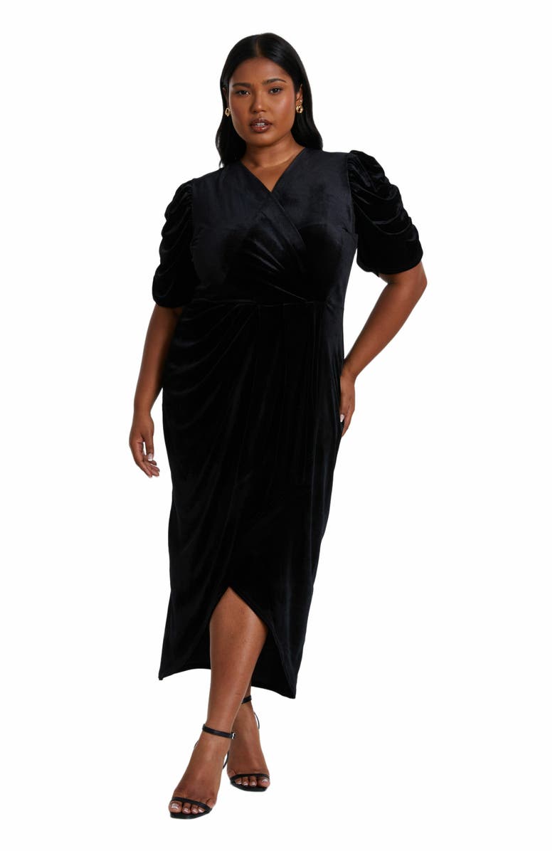 QUIZ Plus Size Velvet Wrap Midi Dress, Main, color, 