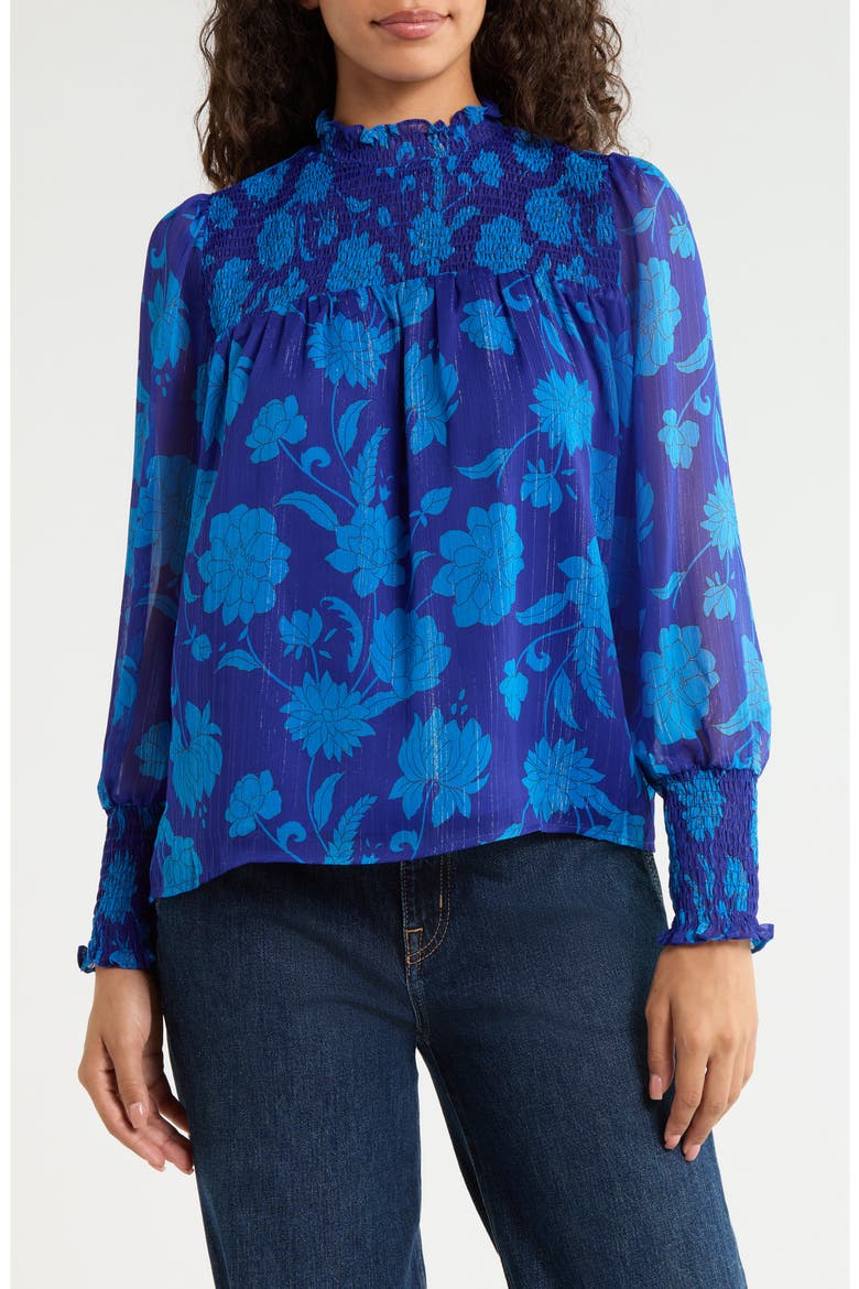 Sunnie Floral Smocked Top, Main, color, NAVY-MULTI