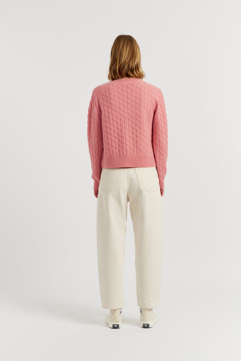 Pure Cashmere Cabled Crew Neck Cardigan, Alternate, color, Salmon