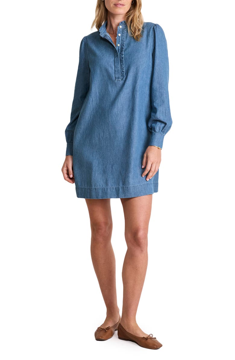 vineyard vines Popover Long Sleeve Chambray Dress, Main, color, Morning Mist